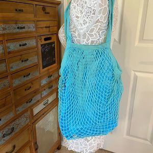 Fishnet Over Nylon Lightweight Tote- Aqua Blue- NWT